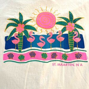 White Cotton Pink Flamingo St Maarten Island Art Tropical Souvenir T Shirt XL